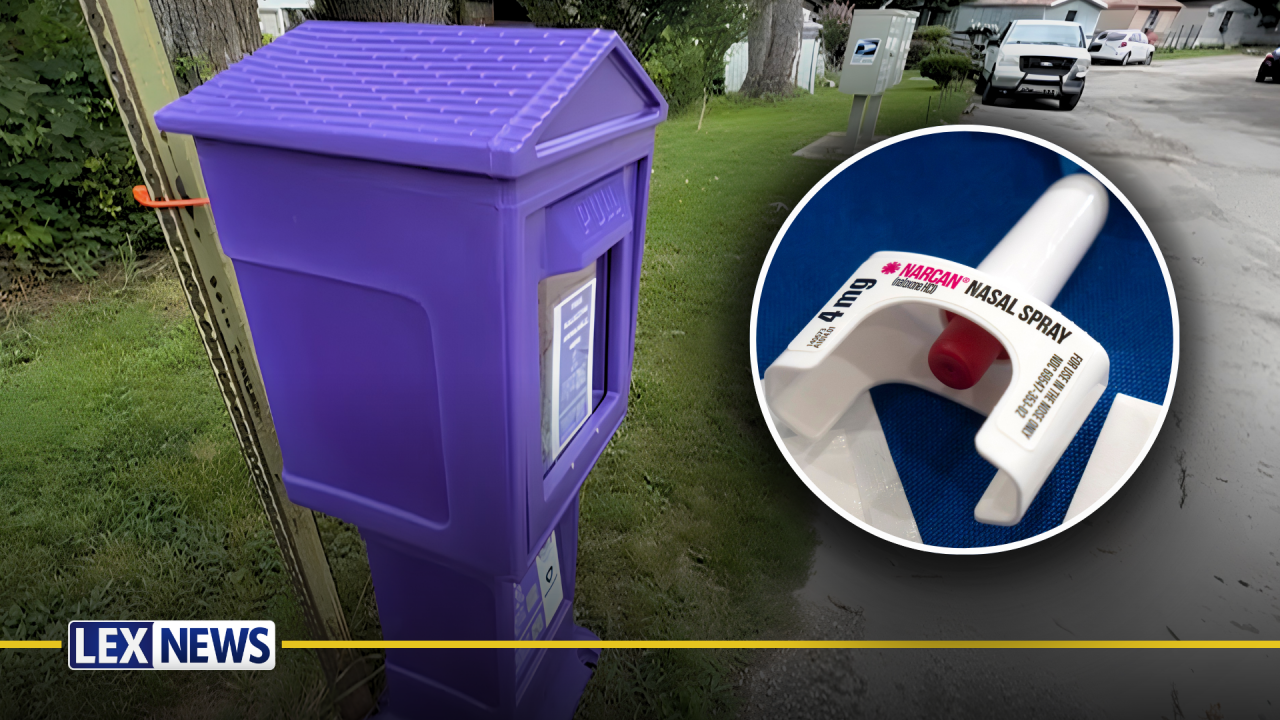 Bright purple Narcan boxes placed around Cynthiana aim to fight opioid overdoses
