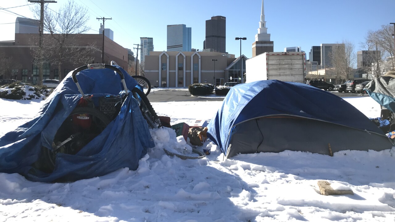 homeless camp in the snow