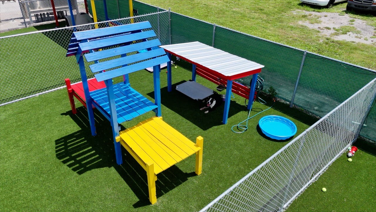 Aerial view of one of the new, astroturfed play-yards at the Clewiston Animal Shelter.