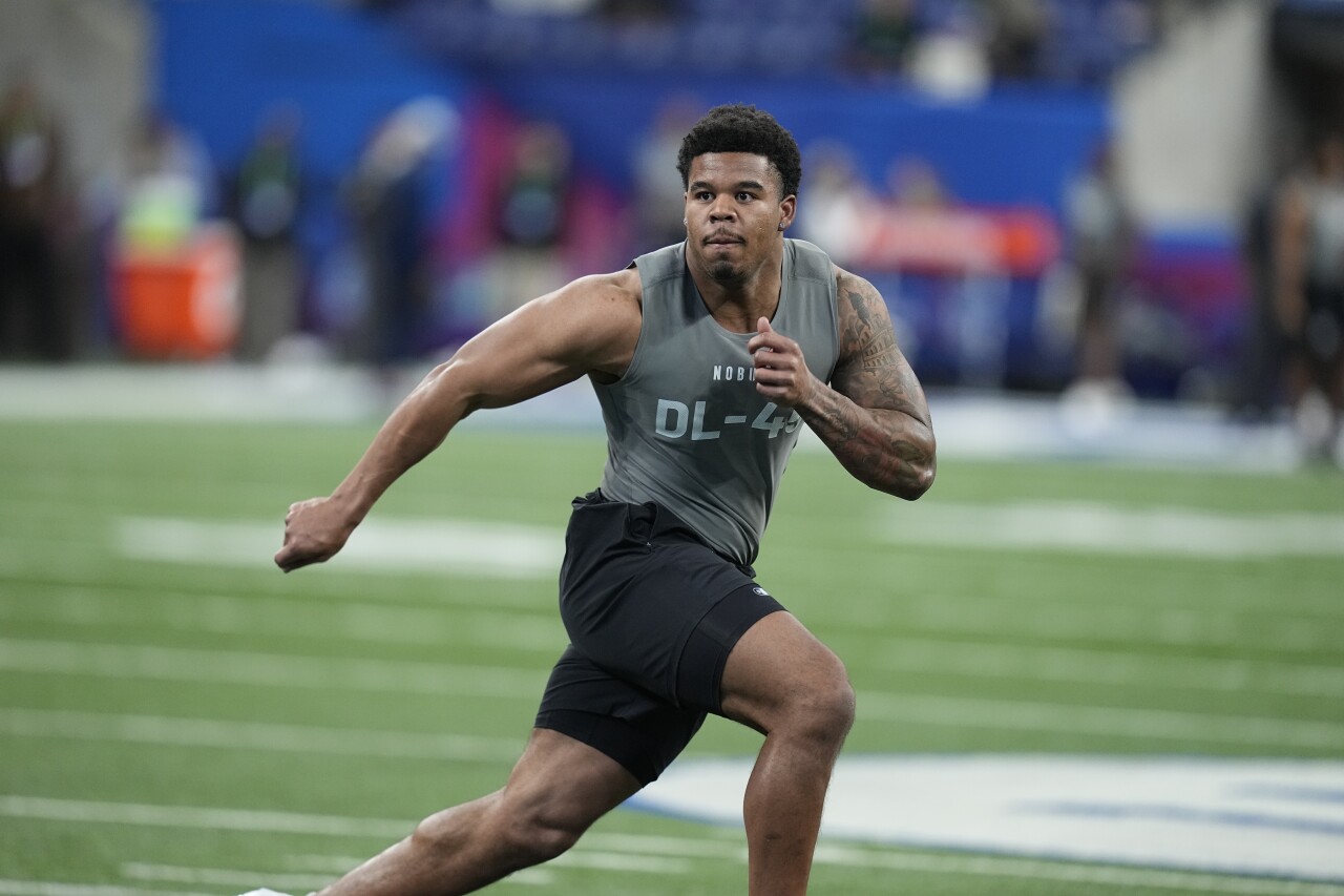 Penn State Nittany Lions defensive end Chop Robinson at NFL combine, Feb. 29, 2024