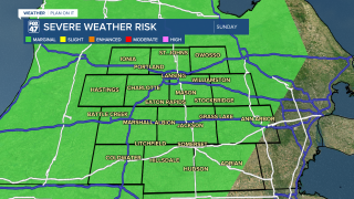 Isolated severe storms capable of producing damaging wind gusts and hail remain possible Sunday across much of the area