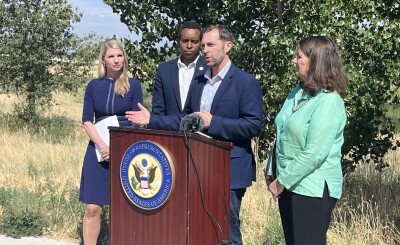 Colorado Democratic members of Congress outside ICE facility in Aurora