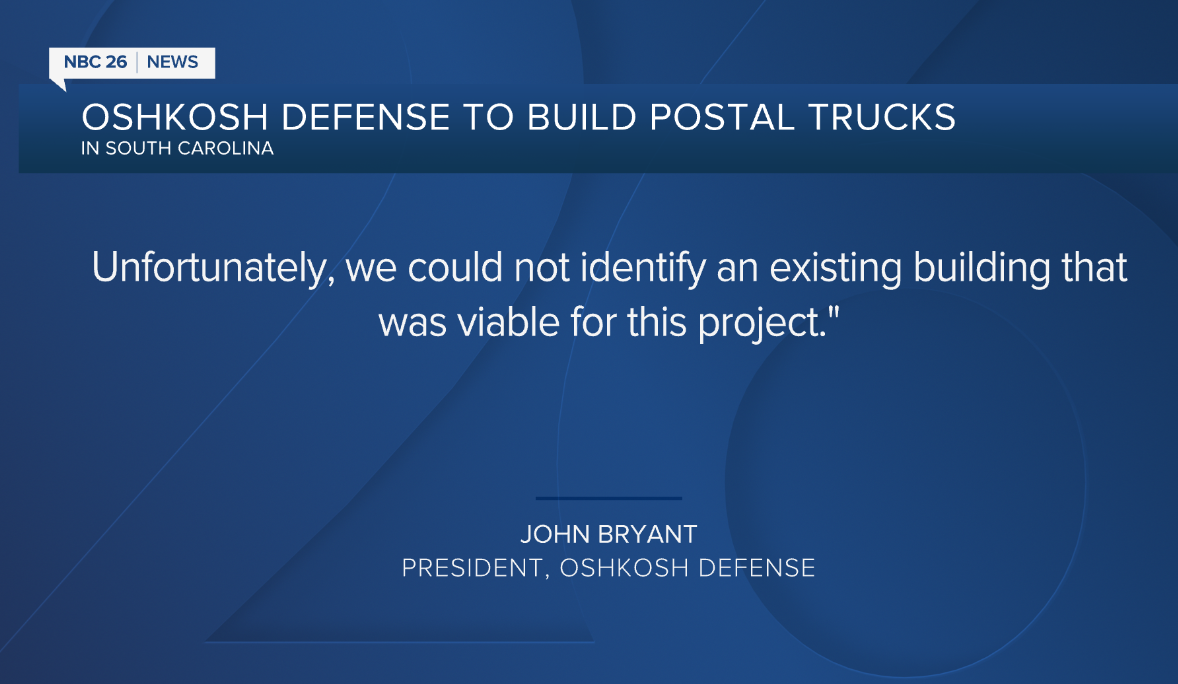 Oshkosh Defense to build Postal vehicles in South Carolina