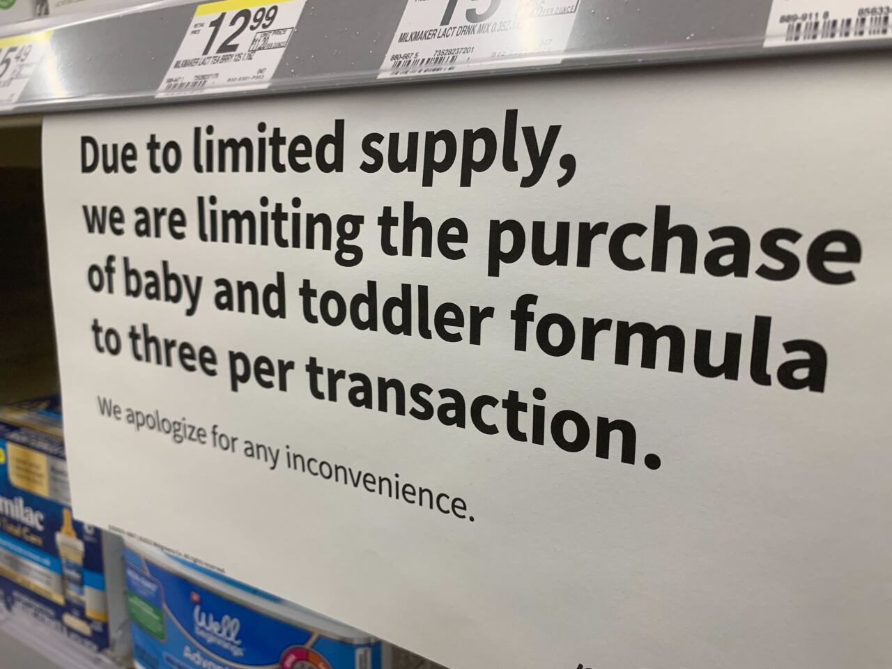 Limited supply of baby formula sign