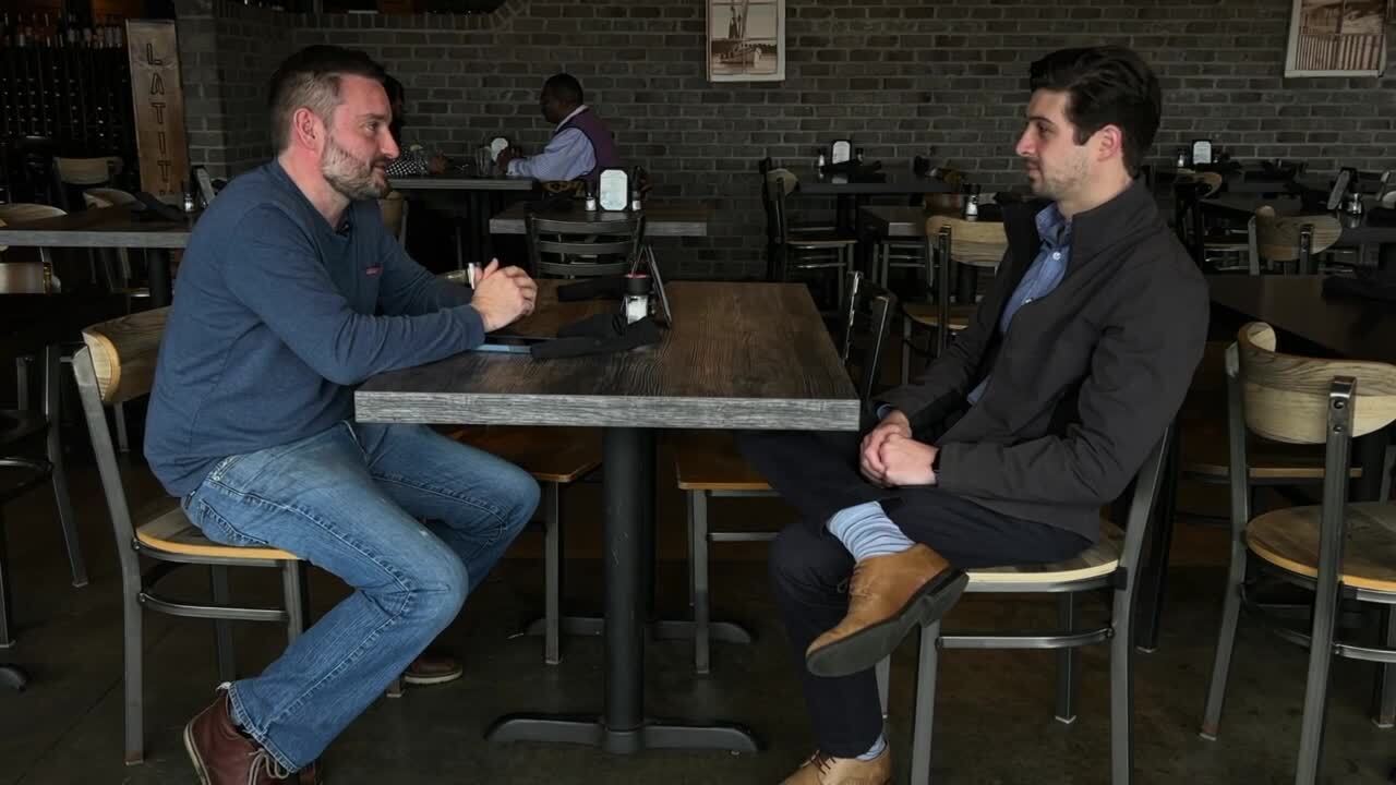 Latitude Seafood Co. co-owner Kevin Grubbs and CBS 6 Investigative Reporter Tyler Layne