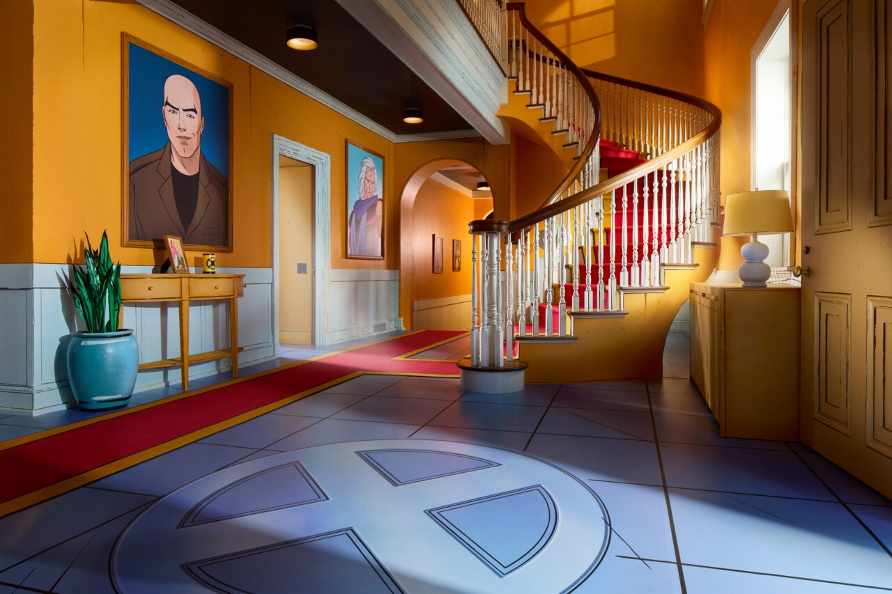 Interior of a 2-D mansion as seen in “X-Men ‘97”