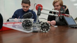 students with robot