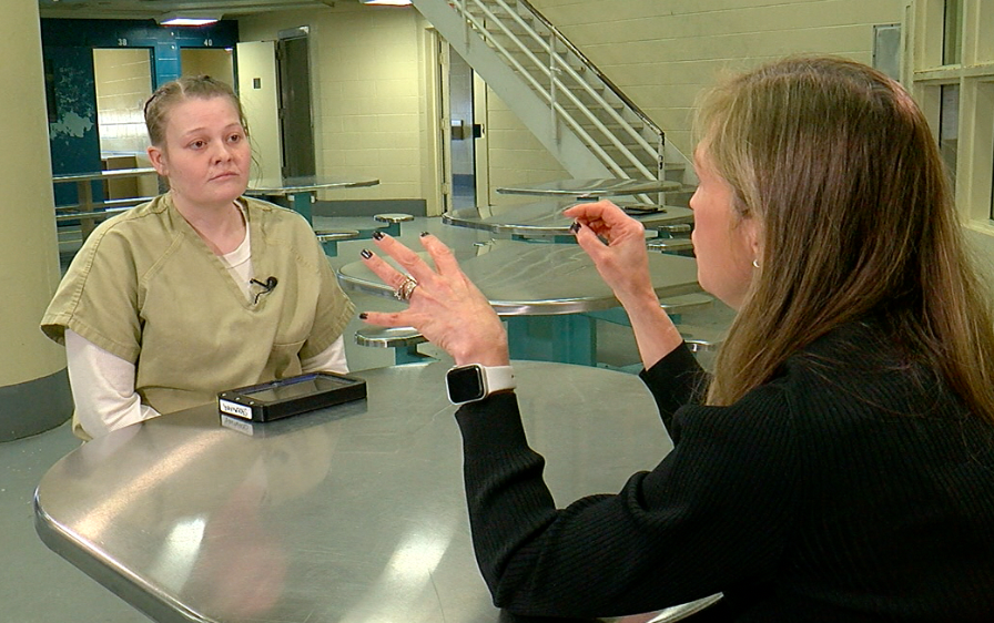 Inmate Audrey Shoemaker used computer tablets to video chat with her two children.