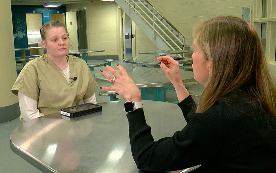 Prisoner Audrey Shoemaker used computer tablets to video chat with her two children. 