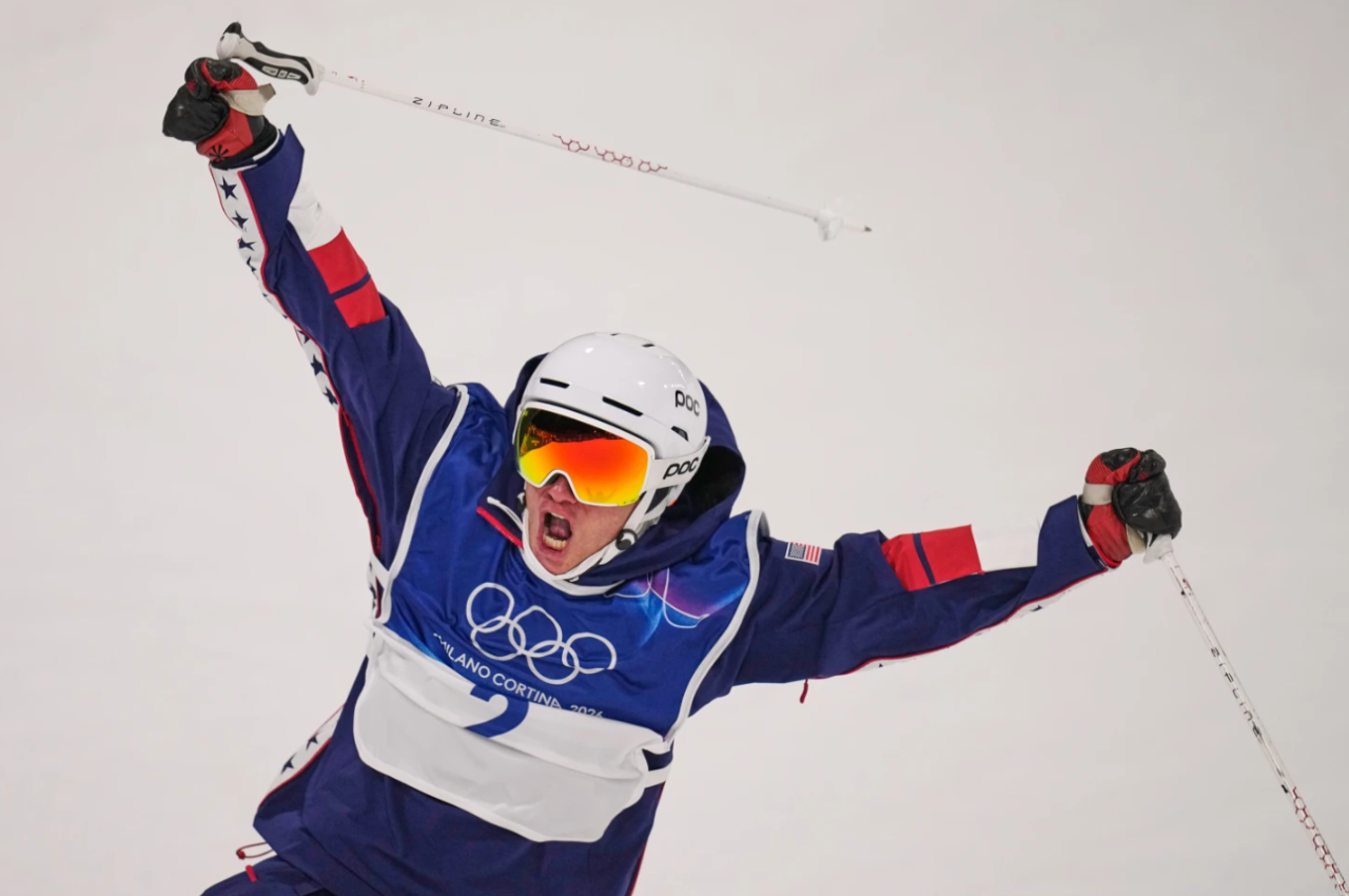 United States' Alex Ferreira reacts during the men's freestyle skiing halfpipe finals at the 2026 Winter Olympics, in Livigno, Italy, Friday, Feb. 20, 2026.