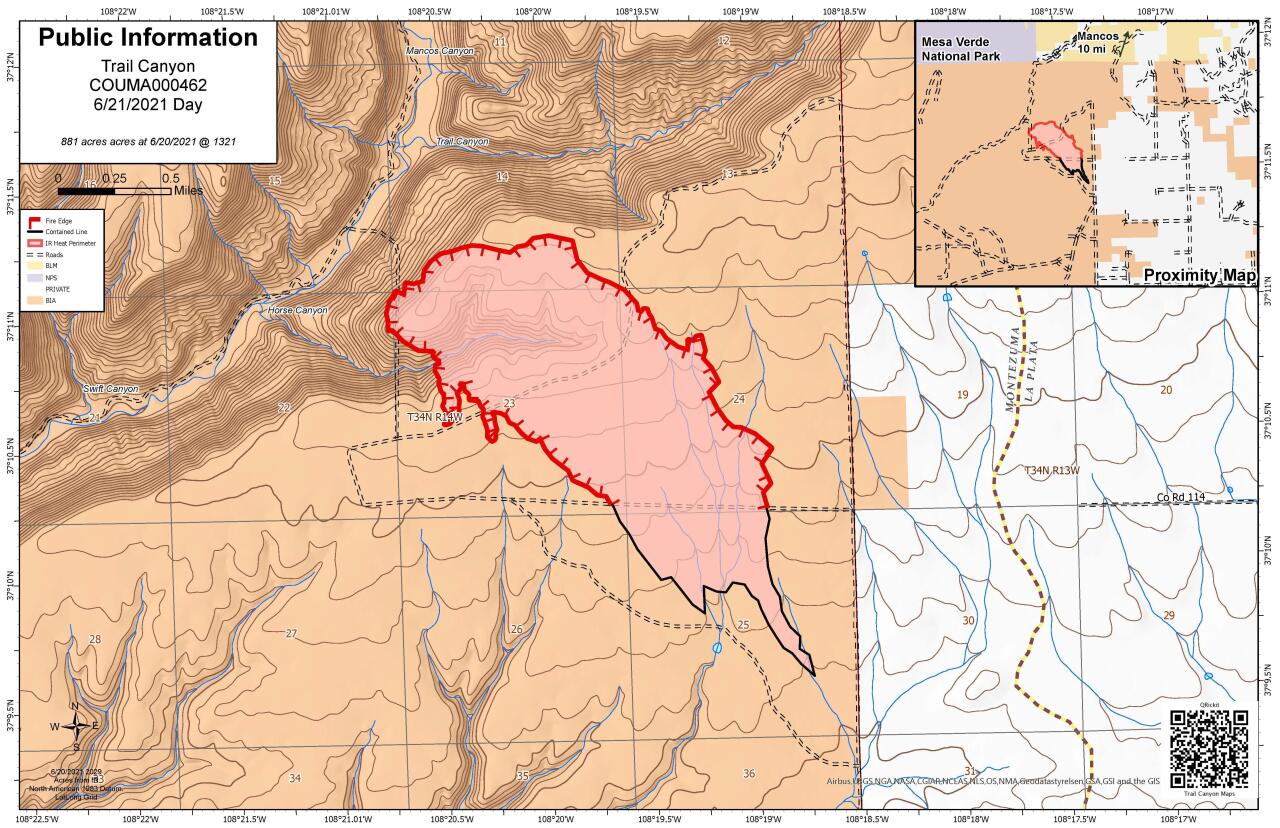 Trail Canyon Fire map as of June 23 2021