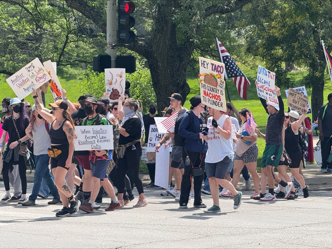 Protestors walking in KCMO