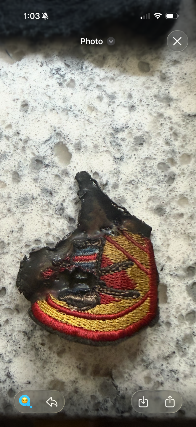 Barber Logan marine ranking patch damaged in the fire
