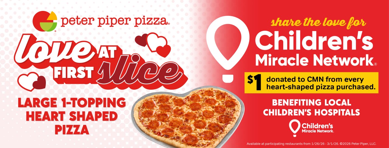 Peter Piper Pizza heart-shaped pizza