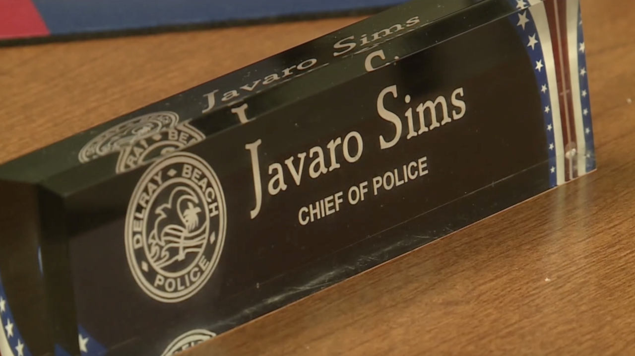 'Javaro Sims, Chief of Police' name plate on his desk