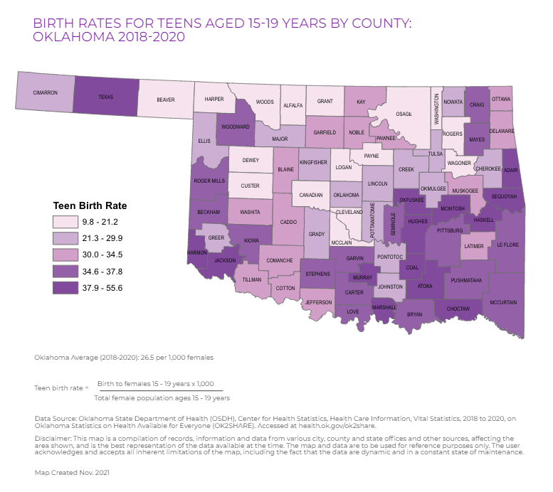 OSDH teen birth rates by county 2018-2020.png