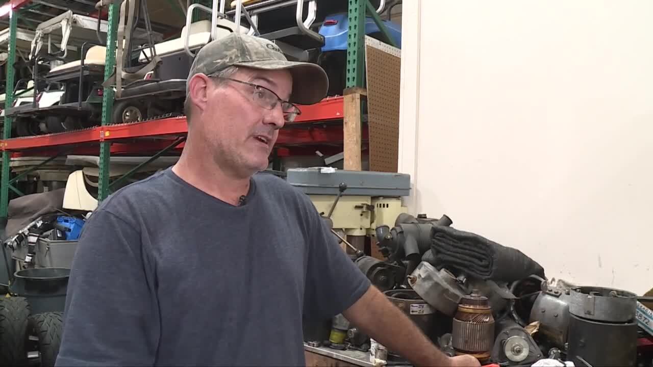 Bobby Wilson, a worker with Quality Golf Carts, said golf cart fires usually arise due to improper maintenance or improper charging. Nov. 20, 2023