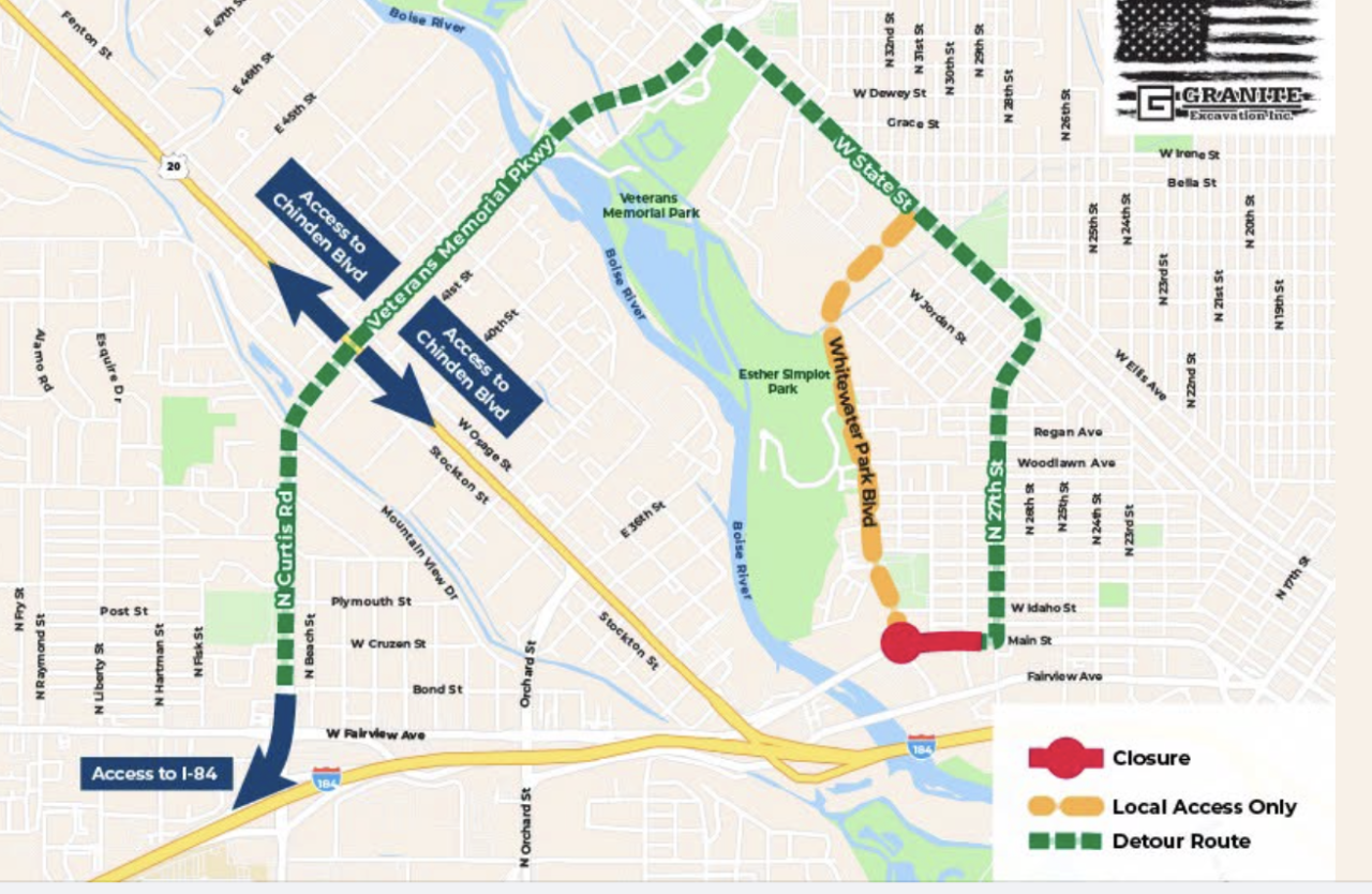 Main Street Boise sewer work closures