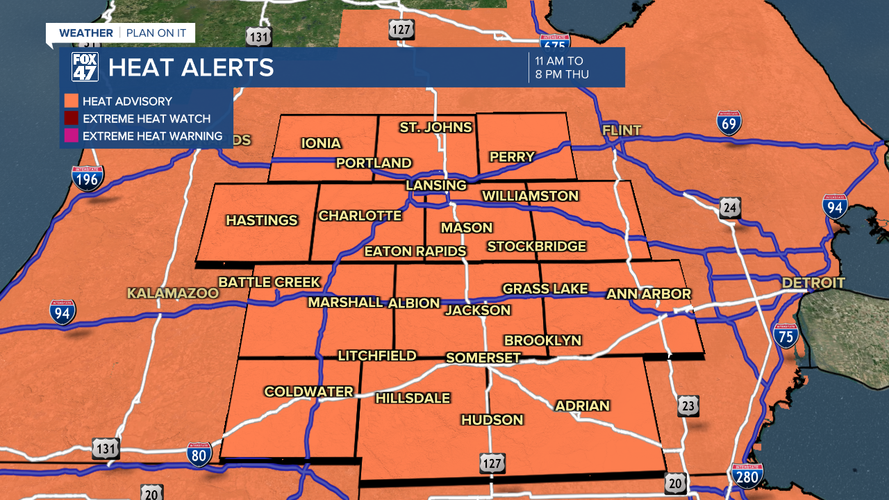 Heat Advisory issued for all of our neighborhoods in effect for Thursday