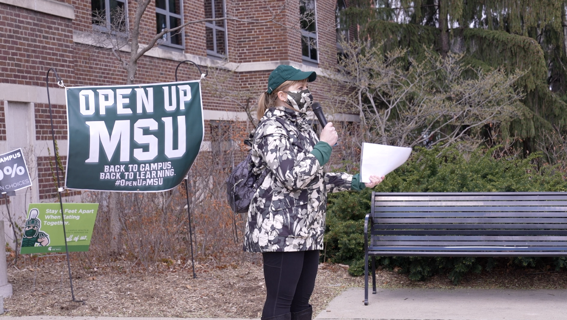 Students and parents rally on MSU's campus for 100 percent in-person classes in the fall
