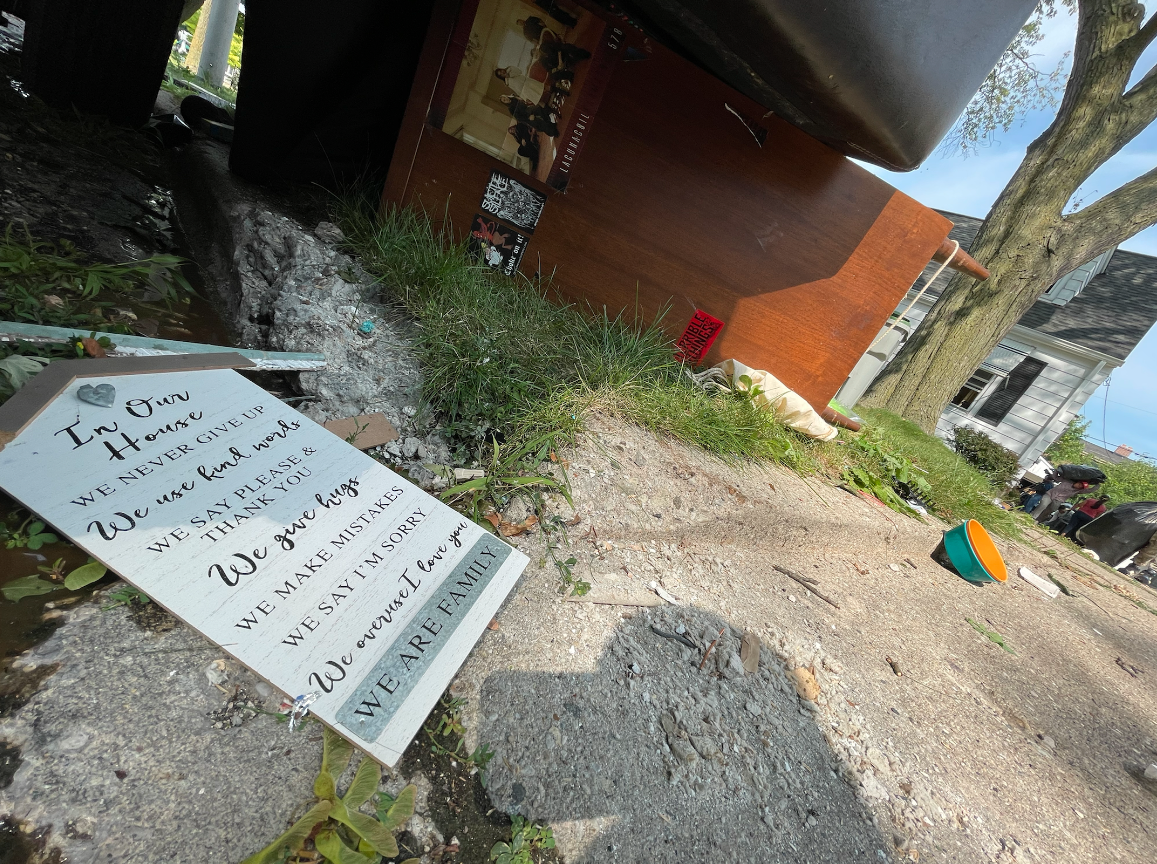 Pieces of debris from inside home