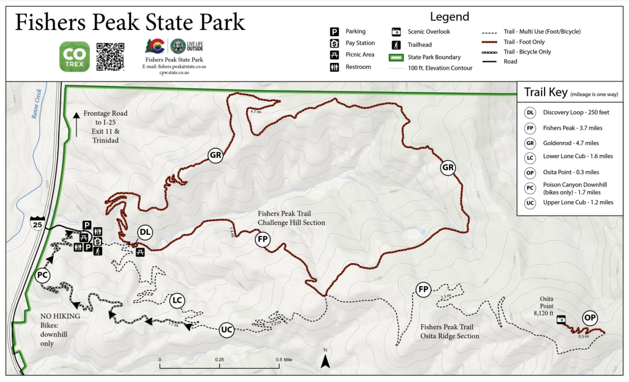 Fishers Peak State Park map November 2023
