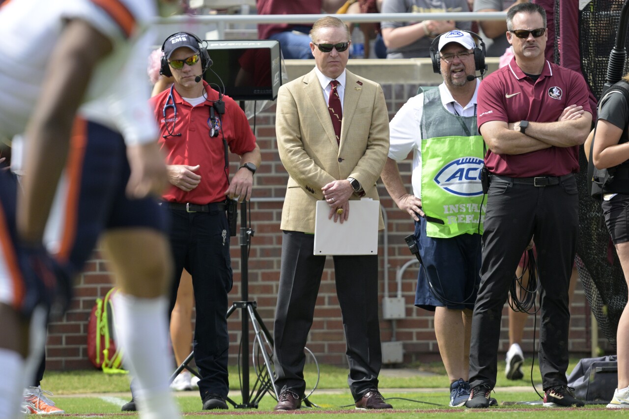 Florida State University athletic director Michael Alford on sideline vs. Syracuse game, Oct. 14, 2023