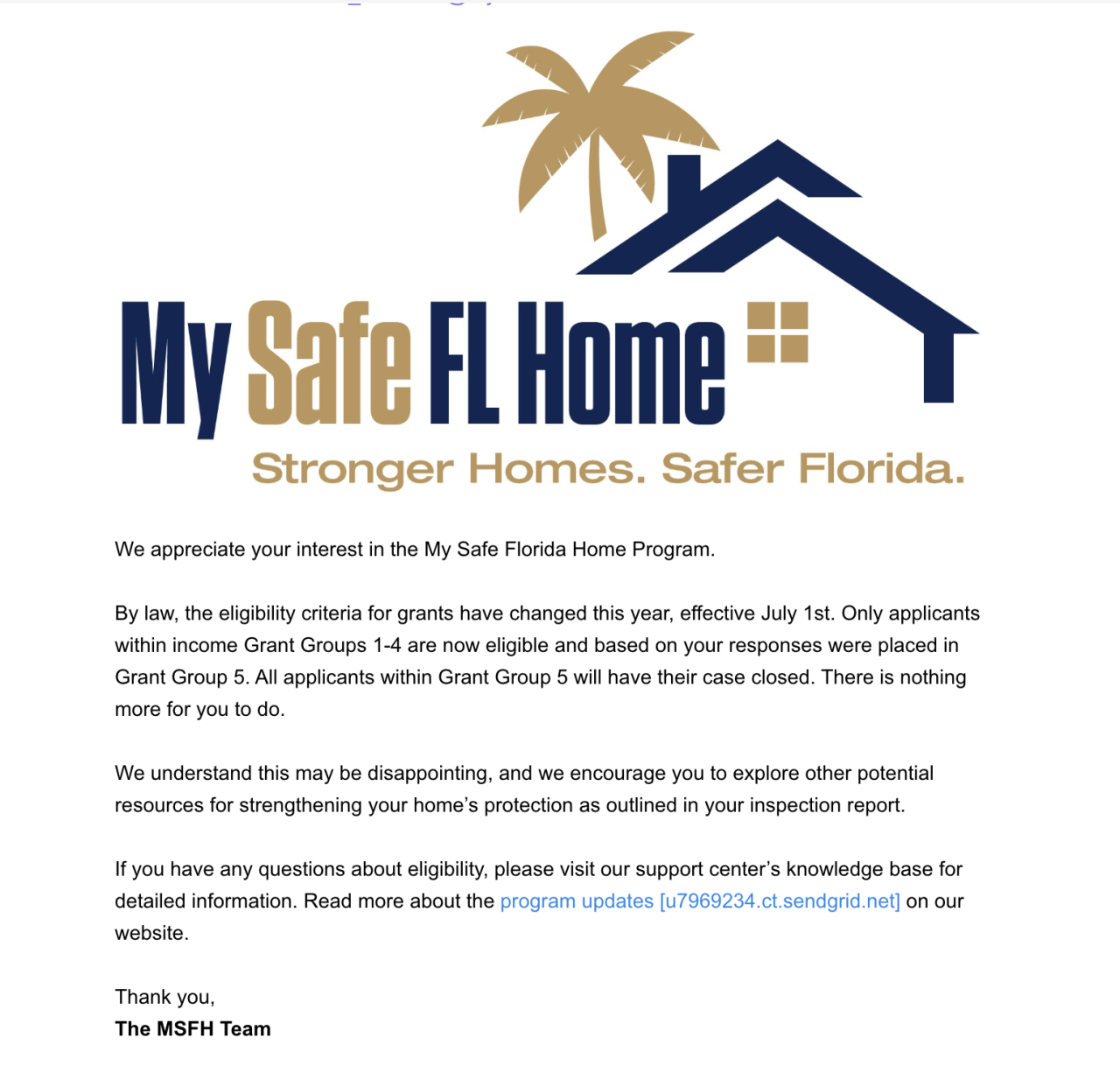 MY SAFE FLORIDA HOME GROUP 5 LETTER