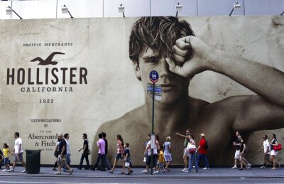 A sign for a Hollister store. 