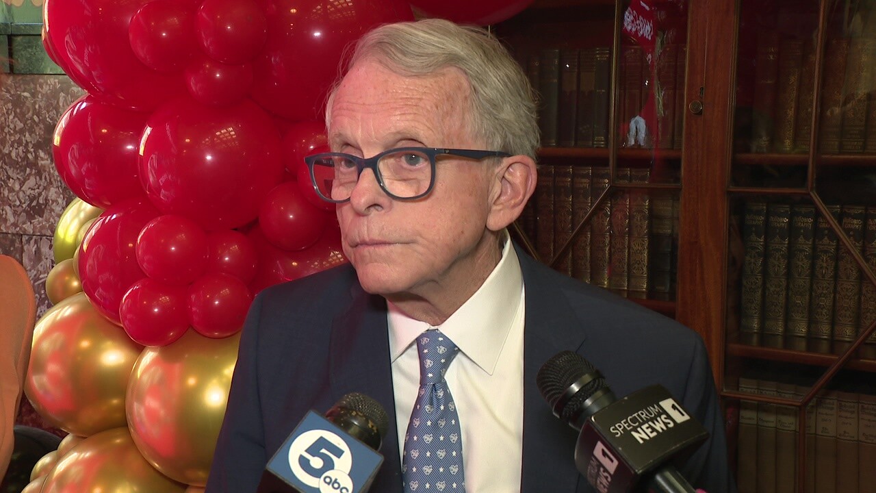 Ohio Gov. Mike DeWine talked to reporters about the Browns and stadium financing after a KeyBank bicentennial event in Downtown Cleveland.