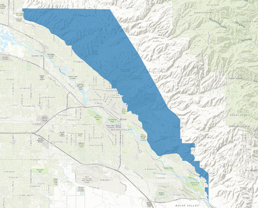 Areas where fireworks are not permitted within the City of Boise are indicated in blue. 