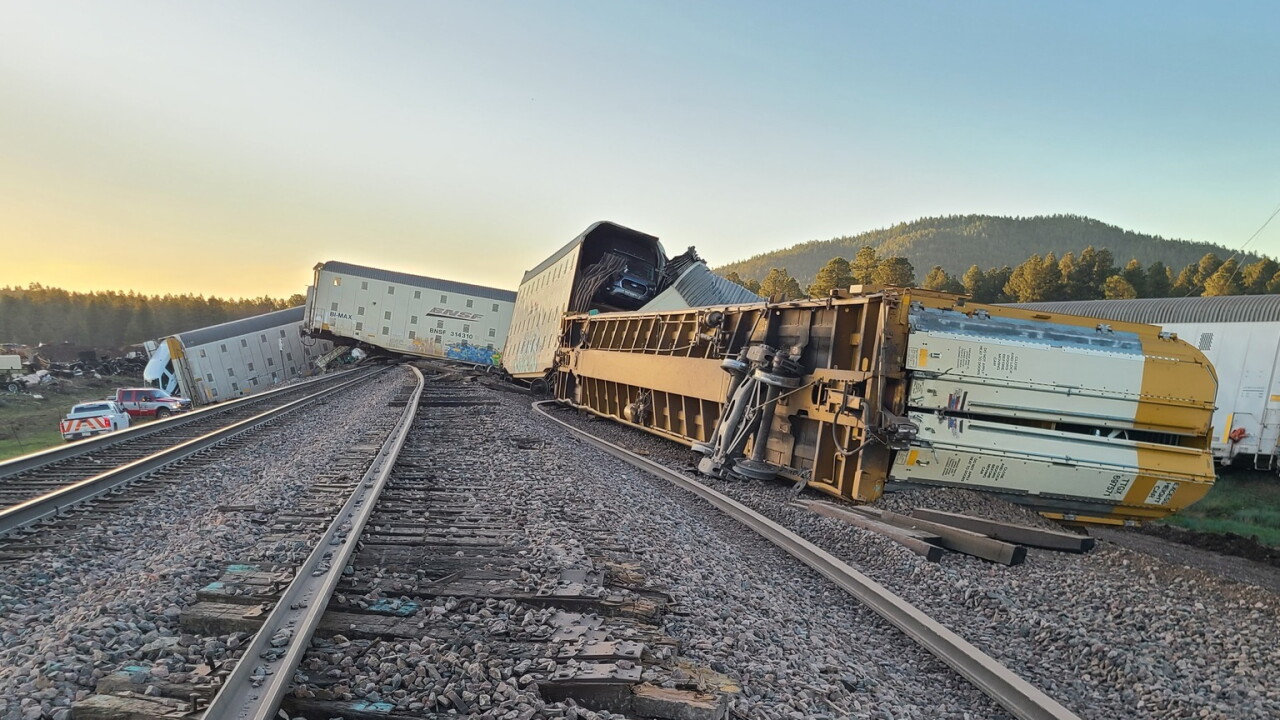Auto Racks Derailment At least 20 train cars derail from freight train in Coconino County