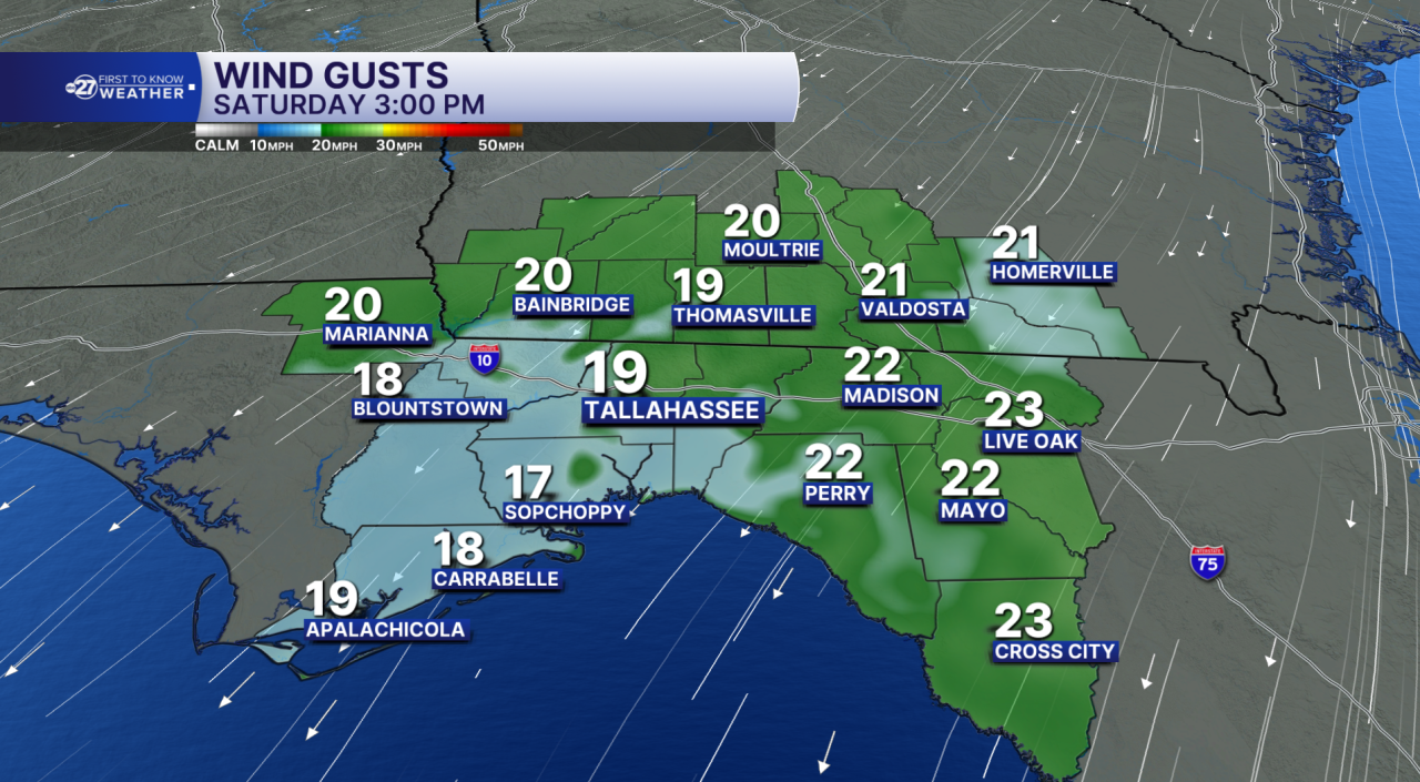 Saturday afternoon wind gusts