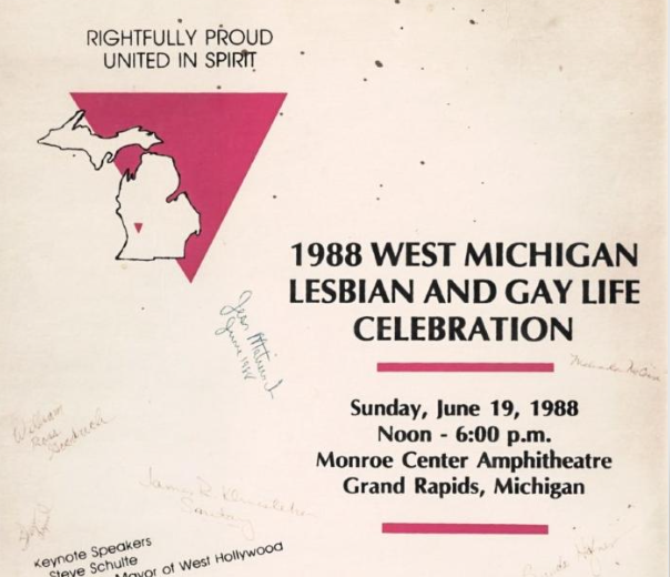 Brochure for 1988 West Michigan Lesbian and Gay Life Celebration