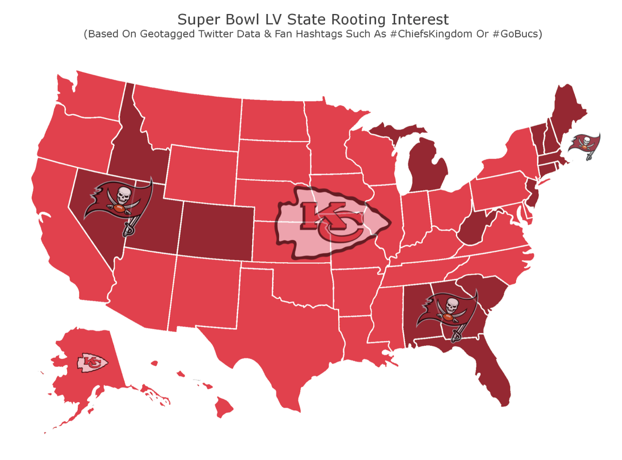 Super Bowl rooting map