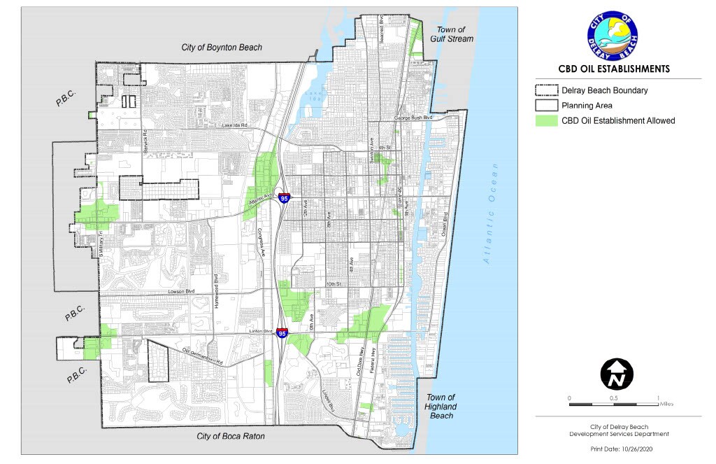 Delray Beach map of CBD oil establishments allowed