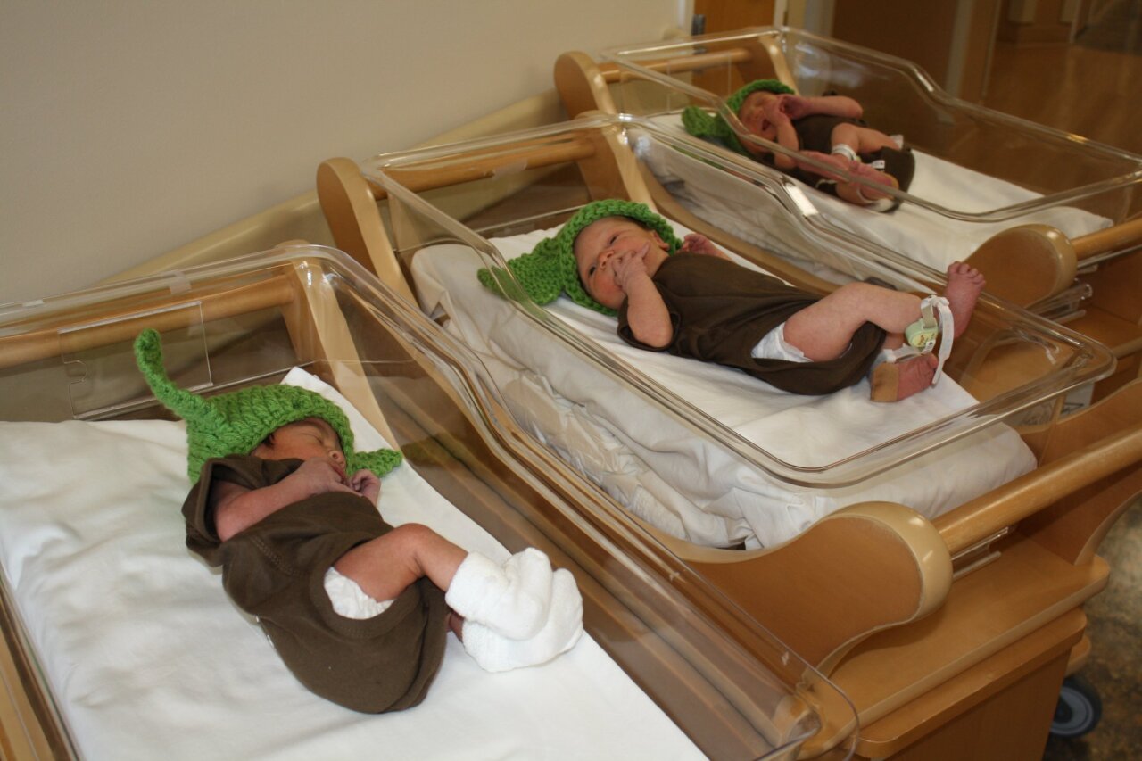 Newborns at Franciscan Health in Indianapolis donned 'Baby Yoda' hats in honor of the release of the newest Star Wars movie.