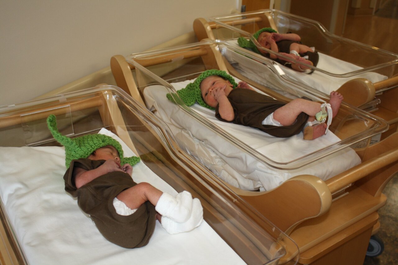 Newborns at Franciscan Health in Indianapolis donned 'Baby Yoda' hats in honor of the release of the newest Star Wars movie. 