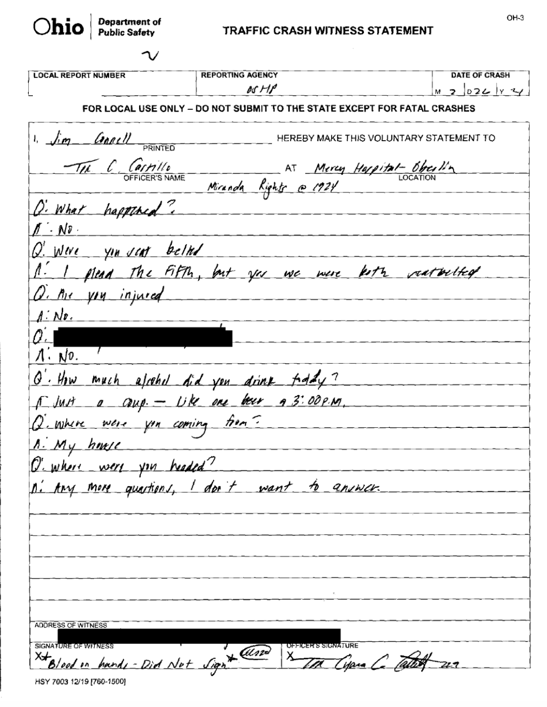 Ohio State Highway Patrol Report