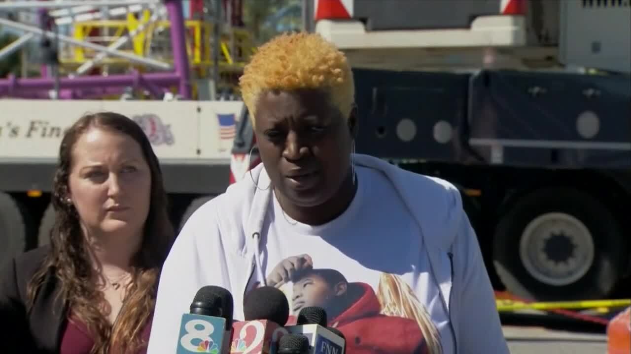 Nekia Dodd holds news conference as Orlando FreeFall ride being dismantled, March 15, 2023