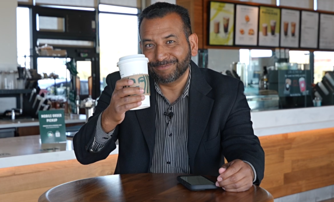 Neighborhood News Reporter Steve Virgen at the Coffee with a Cop event in California City