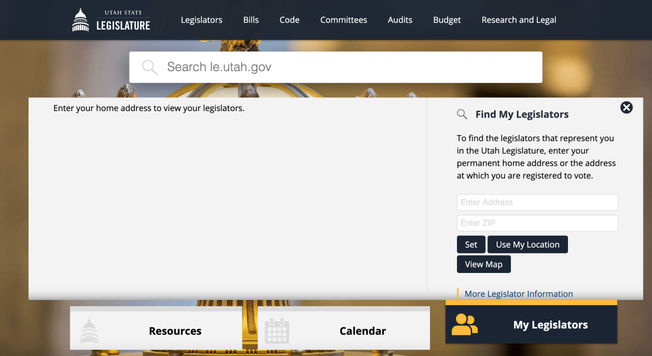Screen shot of find my legislature