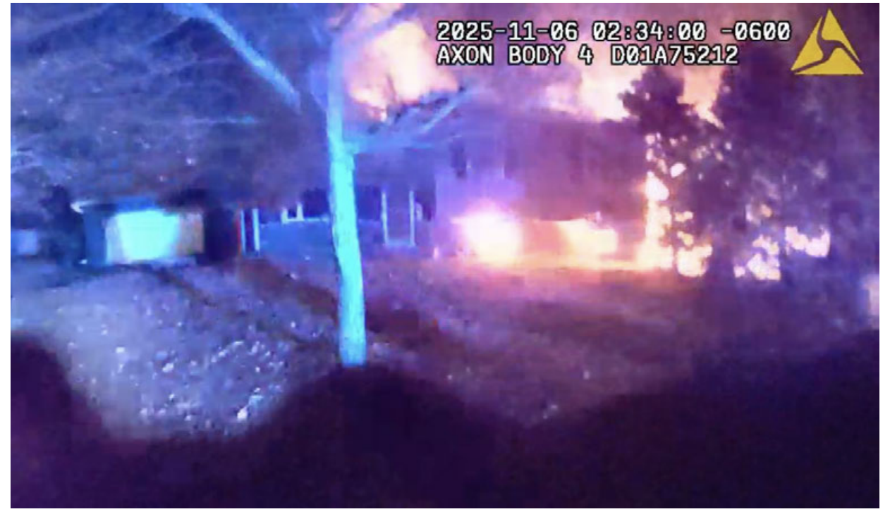 Flames engulf the home on Rockwell Road in Howard during the early morning hours of Nov. 6, 2025. Two sisters died in the fire.