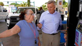 WPTV consumer reporter Matt Sczesny speaks to drivers about fuel costs in West Palm Beach on Sept. 14, 2026.