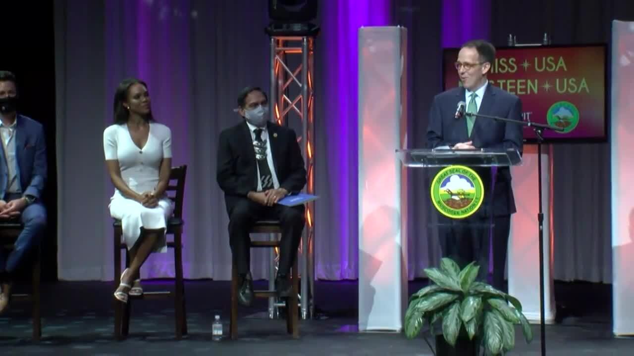 Mayor G.T. Bynum at the Muscogee Creek Nation and River Spirit Casino Resort joint press conference