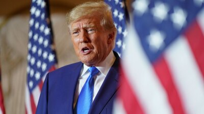 Former President Donald Trump speaks at Mar-a-lago on Election Day, Tuesday, Nov. 8, 2022, in Palm Beach, Fla.