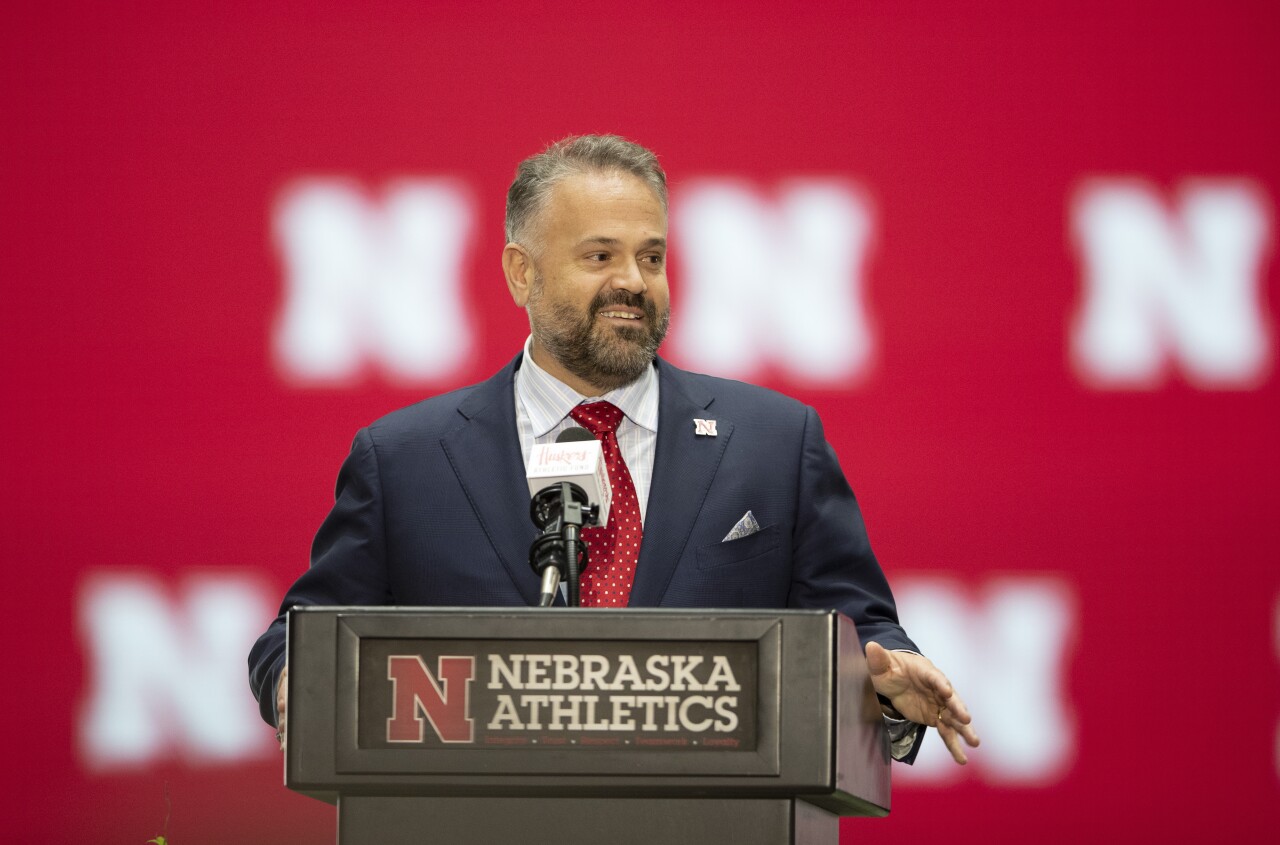 Nebraska head coach Matt Rhule smiles during introductory news conference, Nov. 28, 2022