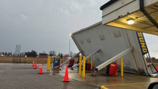 Sunoco gas station after storm system knocks down diesel area