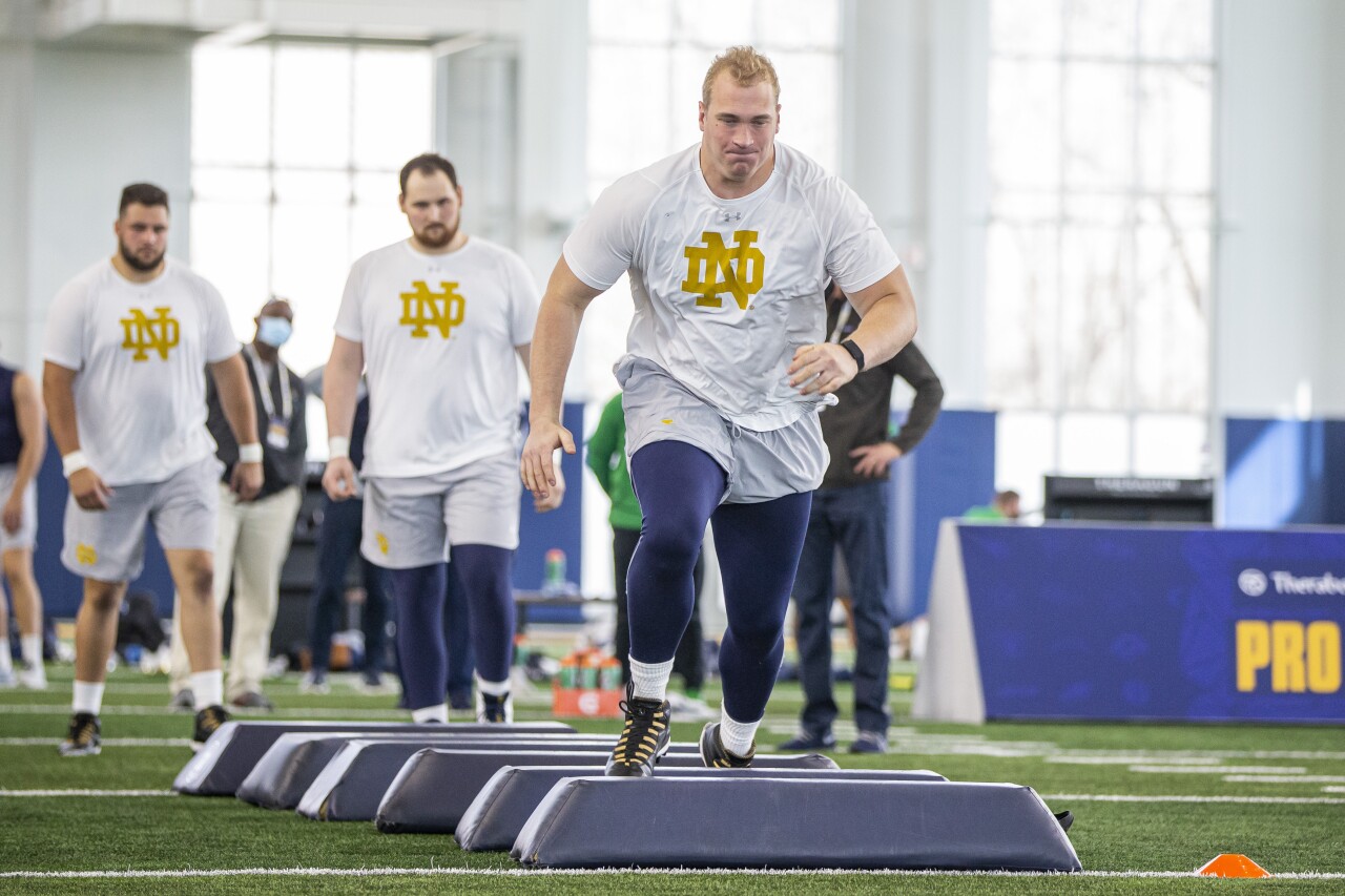 Notre Dame Fighting Irish offensive tacke Liam Eichenberg at 2021 Pro Day