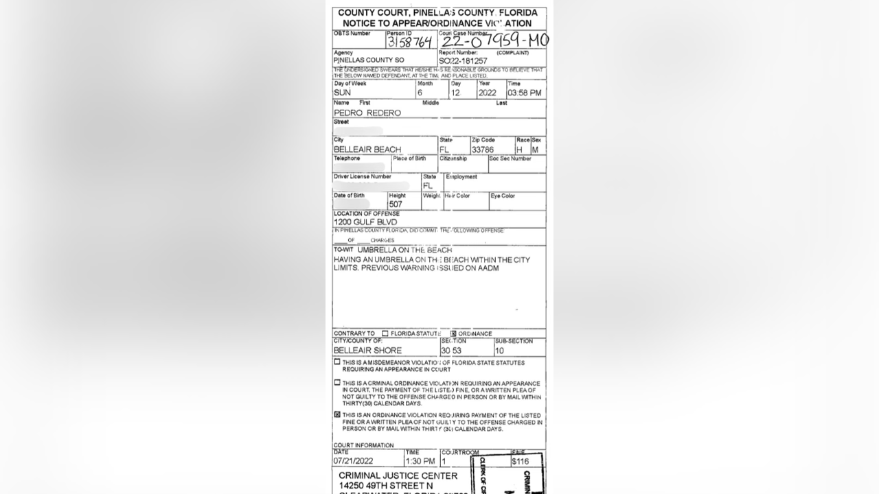 Man fined $100+ for using an umbrella at Belleair Shore Beach WFTS SARAH.png